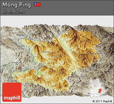 Physical Panoramic Map of Mong Ping, semi-desaturated