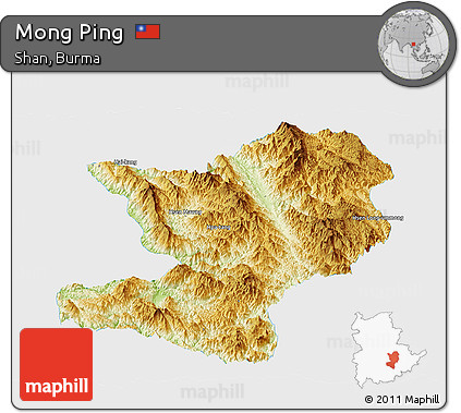 Physical Panoramic Map of Mong Ping, single color outside