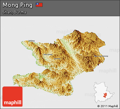 Physical Panoramic Map of Mong Ping, single color outside