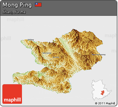 Physical Panoramic Map of Mong Ping, single color outside