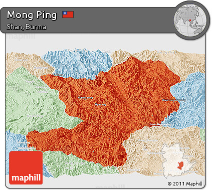 Political Panoramic Map of Mong Ping, lighten