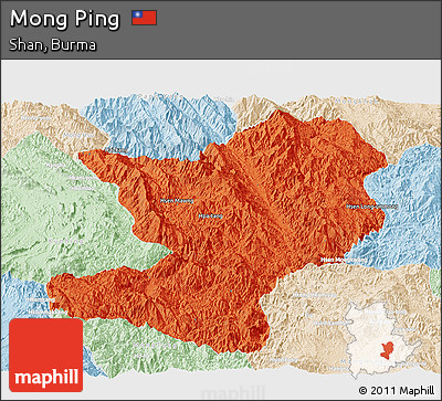 Political Panoramic Map of Mong Ping, lighten