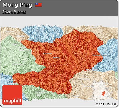 Political Panoramic Map of Mong Ping, lighten