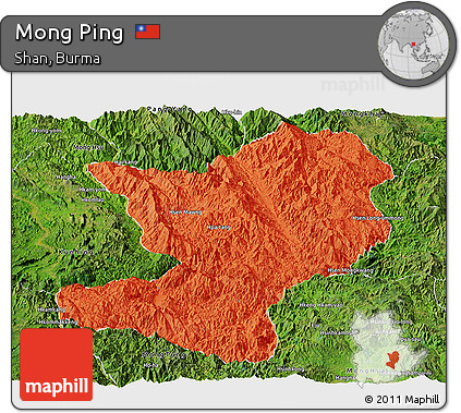Political Panoramic Map of Mong Ping, satellite outside