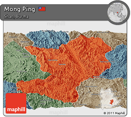 Political Panoramic Map of Mong Ping, semi-desaturated