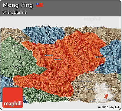 Political Panoramic Map of Mong Ping, semi-desaturated