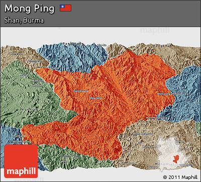 Political Panoramic Map of Mong Ping, semi-desaturated
