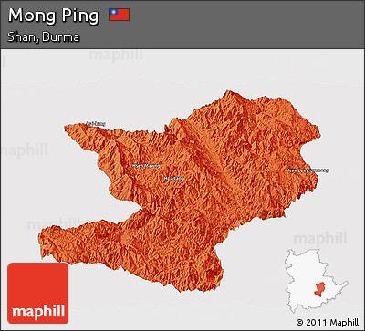 Political Panoramic Map of Mong Ping, single color outside