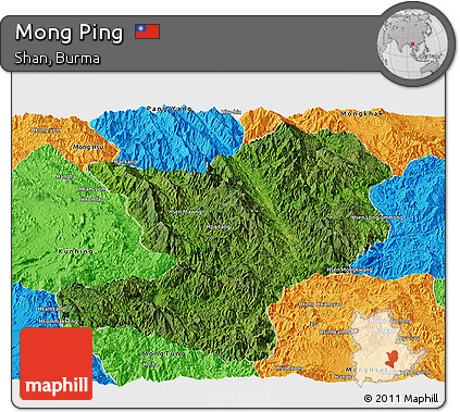 Satellite Panoramic Map of Mong Ping, political outside