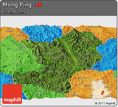 Satellite Panoramic Map of Mong Ping, political outside