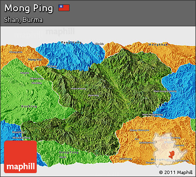 Satellite Panoramic Map of Mong Ping, political outside