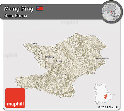 Shaded Relief Panoramic Map of Mong Ping, cropped outside