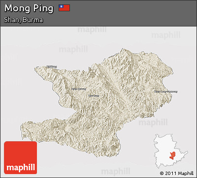 Shaded Relief Panoramic Map of Mong Ping, cropped outside