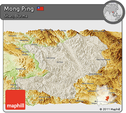 Shaded Relief Panoramic Map of Mong Ping, physical outside