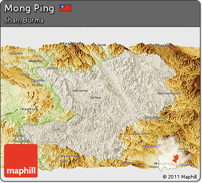 Shaded Relief Panoramic Map of Mong Ping, physical outside
