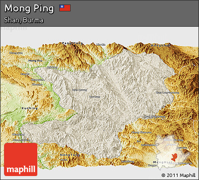 Shaded Relief Panoramic Map of Mong Ping, physical outside