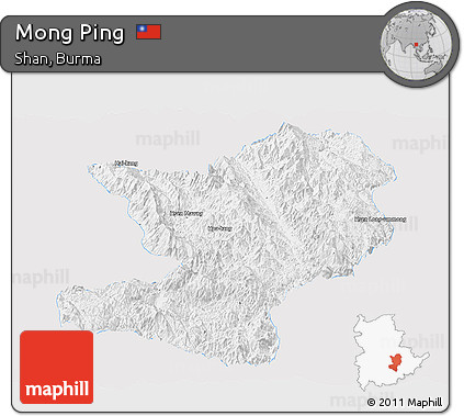 Silver Style Panoramic Map of Mong Ping, single color outside