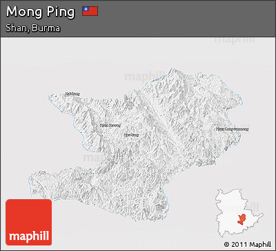 Silver Style Panoramic Map of Mong Ping, single color outside