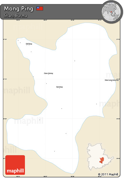 Classic Style Simple Map of Mong Ping, single color outside