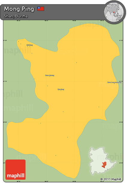 Savanna Style Simple Map of Mong Ping, single color outside