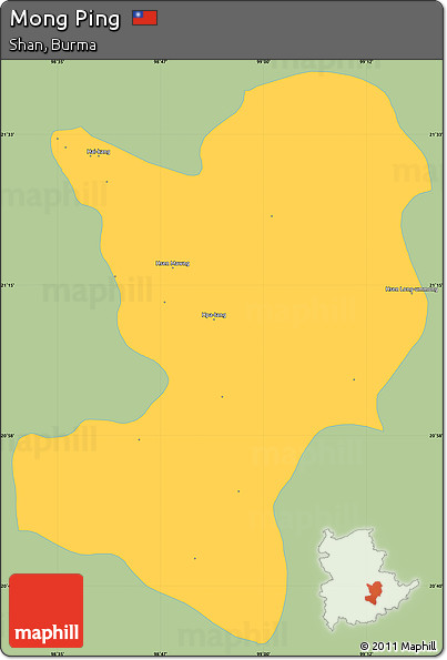 Savanna Style Simple Map of Mong Ping, single color outside