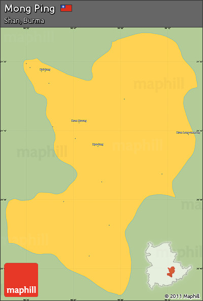 Savanna Style Simple Map of Mong Ping, single color outside