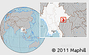 Gray Location Map of Mong Tung, highlighted country, hill shading