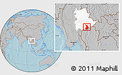 Gray Location Map of Mong Tung, highlighted parent region, hill shading