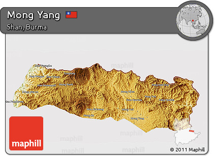 Physical 3D Map of Mong Yang, cropped outside