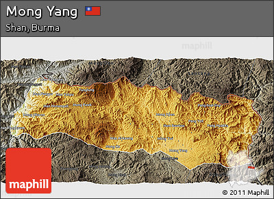 Physical 3D Map of Mong Yang, darken, semi-desaturated