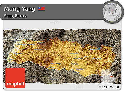 Physical 3D Map of Mong Yang, darken, semi-desaturated