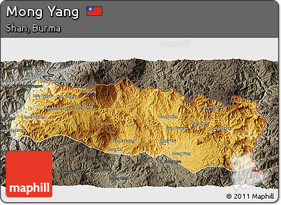 Physical 3D Map of Mong Yang, darken, semi-desaturated