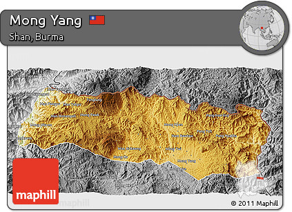 Physical 3D Map of Mong Yang, desaturated