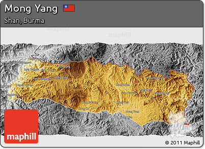 Physical 3D Map of Mong Yang, desaturated