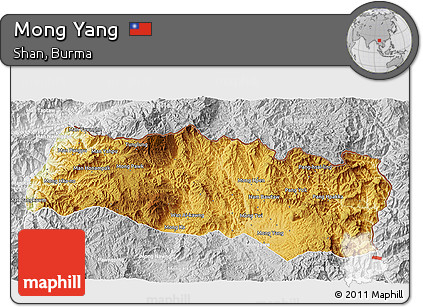 Physical 3D Map of Mong Yang, lighten, desaturated