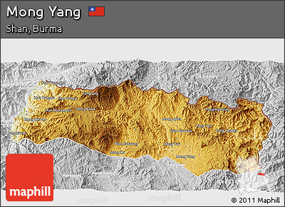 Physical 3D Map of Mong Yang, lighten, desaturated