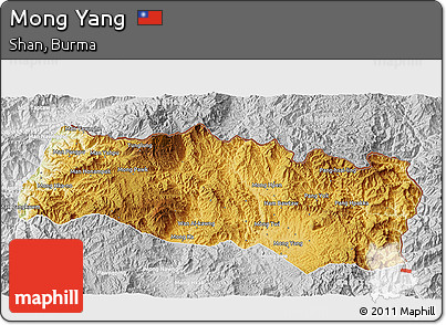 Physical 3D Map of Mong Yang, lighten, desaturated