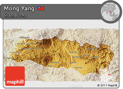 Physical 3D Map of Mong Yang, lighten