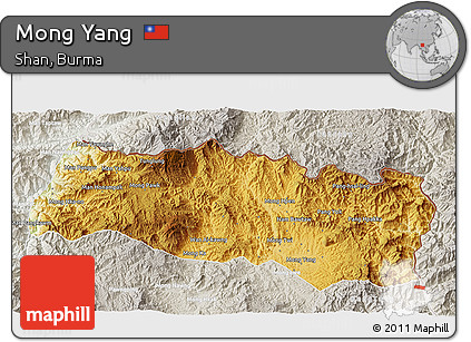 Physical 3D Map of Mong Yang, lighten, semi-desaturated