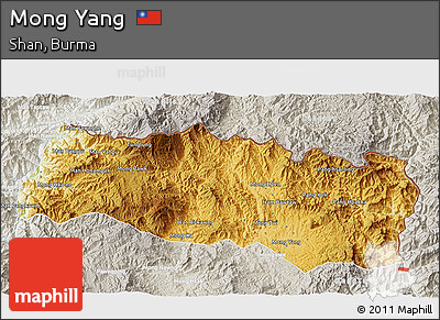 Physical 3D Map of Mong Yang, lighten, semi-desaturated