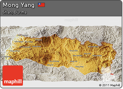 Physical 3D Map of Mong Yang, lighten, semi-desaturated