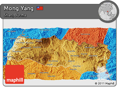 Physical 3D Map of Mong Yang, political outside