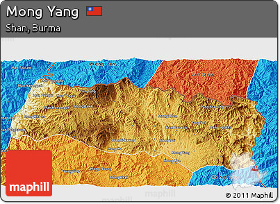 Physical 3D Map of Mong Yang, political outside