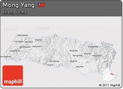 Silver Style 3D Map of Mong Yang, single color outside