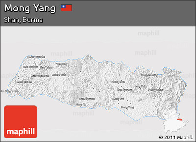 Silver Style 3D Map of Mong Yang, single color outside