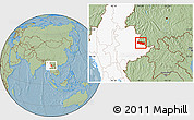 Savanna Style Location Map of Mong Yang, highlighted country, hill shading