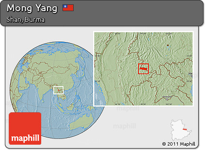Savanna Style Location Map of Mong Yang, hill shading