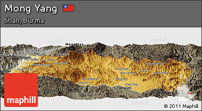 Physical Panoramic Map of Mong Yang, darken, semi-desaturated