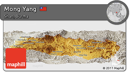 Physical Panoramic Map of Mong Yang, lighten, semi-desaturated