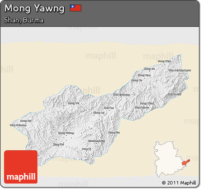 Classic Style 3D Map of Mong Yawng, single color outside